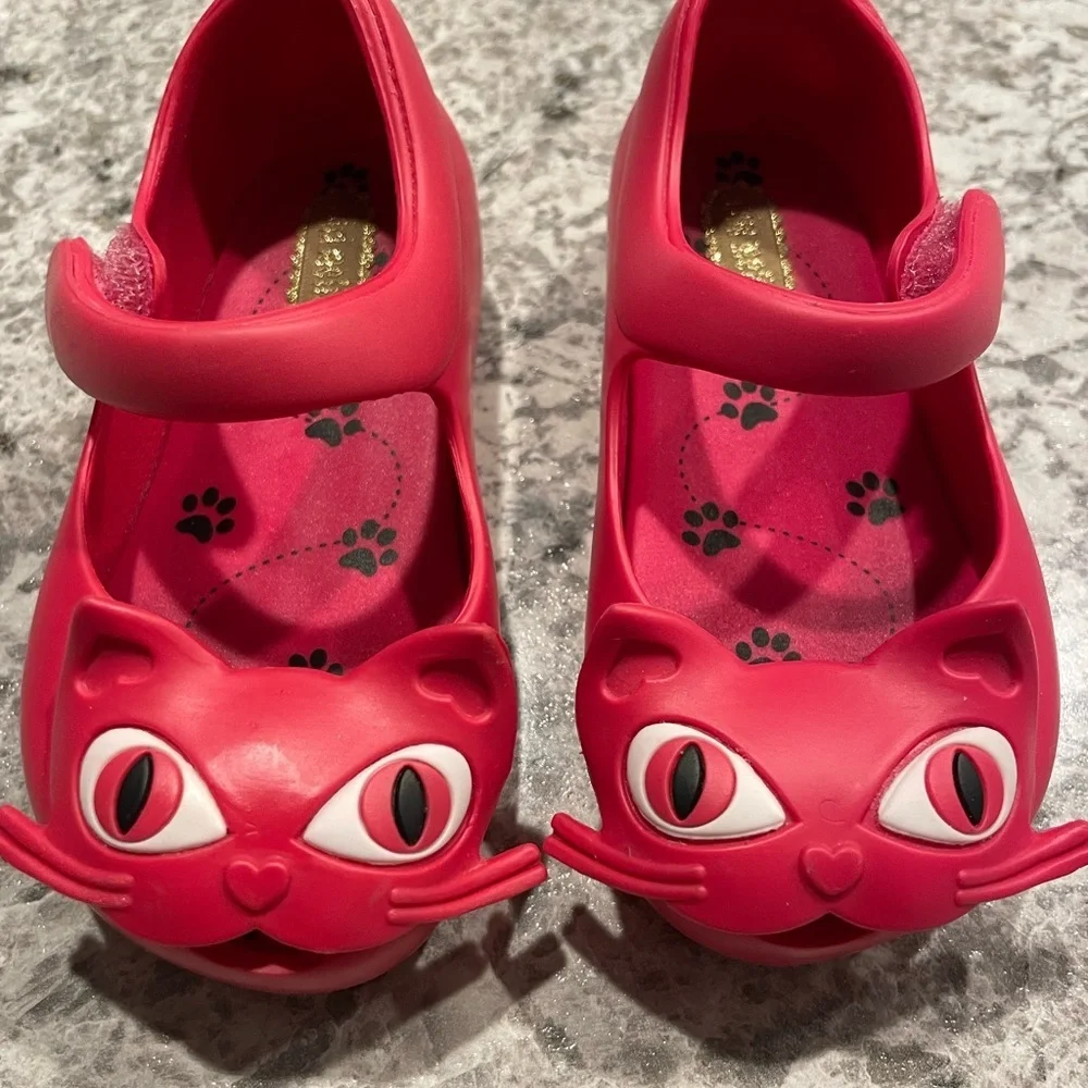Mini Melissa Kids Moccasins - Pink Cat Design size 6